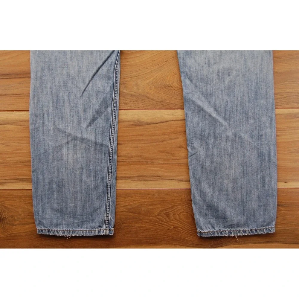 Levis 505 Jeans Mens 33x32 Light Blue Straight Leg Distressed Zip Fly 00505-0235